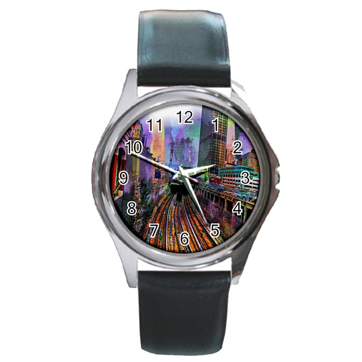 Downtown Chicago City Round Metal Watch