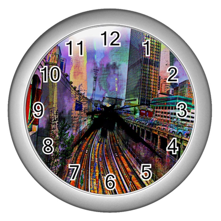 Downtown Chicago City Wall Clocks (Silver) 