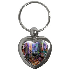 Downtown Chicago City Key Chains (heart)  by Nexatart