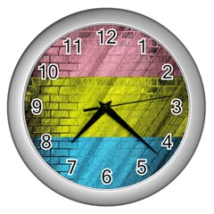 Brickwall Wall Clocks (silver)  by Nexatart