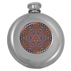 Armenian Carpet In Kaleidoscope Round Hip Flask (5 Oz) by Nexatart