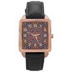 Armenian Carpet In Kaleidoscope Rose Gold Leather Watch  by Nexatart