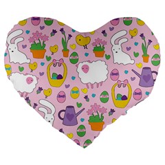 Cute Easter pattern Large 19  Premium Flano Heart Shape Cushions