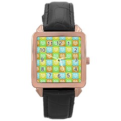 Colorful Happy Easter Theme Pattern Rose Gold Leather Watch  by dflcprints