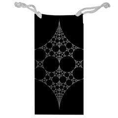 Drawing Of A White Spindle On Black Jewelry Bag