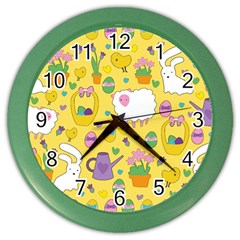 Cute Easter Pattern Color Wall Clocks by Valentinaart