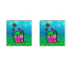 Cartoon Grunge Cat Wallpaper Background Cufflinks (square) by Nexatart