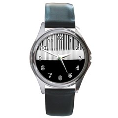 Piano Keys On The Black Background Round Metal Watch by Nexatart