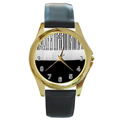 Piano Keys On The Black Background Round Gold Metal Watch