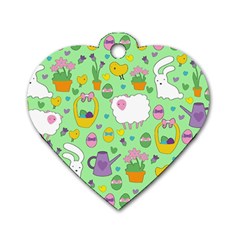 Cute Easter Pattern Dog Tag Heart (one Side) by Valentinaart