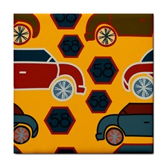 Husbands Cars Autos Pattern On A Yellow Background Tile Coasters by Nexatart