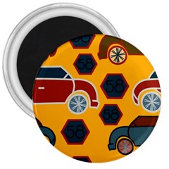 Husbands Cars Autos Pattern On A Yellow Background 3  Magnets by Nexatart