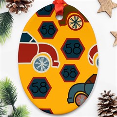 Husbands Cars Autos Pattern On A Yellow Background Ornament (oval) by Nexatart