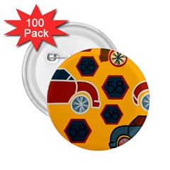 Husbands Cars Autos Pattern On A Yellow Background 2 25  Buttons (100 Pack)  by Nexatart