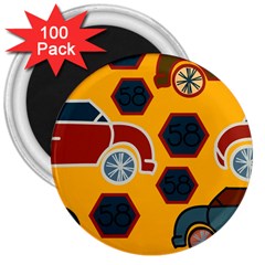 Husbands Cars Autos Pattern On A Yellow Background 3  Magnets (100 Pack) by Nexatart