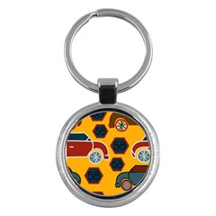 Husbands Cars Autos Pattern On A Yellow Background Key Chains (round)  by Nexatart