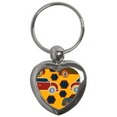 Husbands Cars Autos Pattern On A Yellow Background Key Chains (heart)  by Nexatart