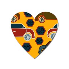 Husbands Cars Autos Pattern On A Yellow Background Heart Magnet by Nexatart