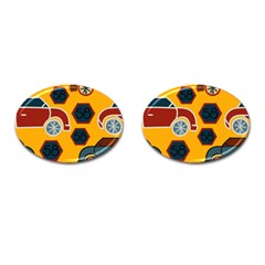 Husbands Cars Autos Pattern On A Yellow Background Cufflinks (oval) by Nexatart