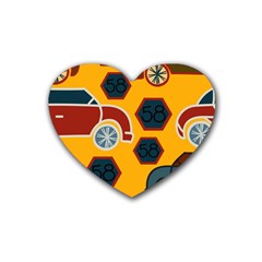 Husbands Cars Autos Pattern On A Yellow Background Rubber Coaster (heart)  by Nexatart