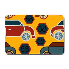 Husbands Cars Autos Pattern On A Yellow Background Small Doormat  by Nexatart