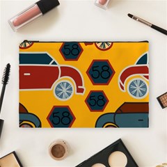 Husbands Cars Autos Pattern On A Yellow Background Cosmetic Bag (large)  by Nexatart