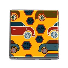 Husbands Cars Autos Pattern On A Yellow Background Memory Card Reader (square) by Nexatart