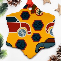 Husbands Cars Autos Pattern On A Yellow Background Ornament (snowflake)