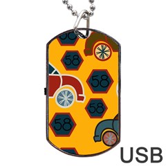 Husbands Cars Autos Pattern On A Yellow Background Dog Tag Usb Flash (one Side) by Nexatart