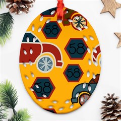 Husbands Cars Autos Pattern On A Yellow Background Ornament (oval Filigree) by Nexatart