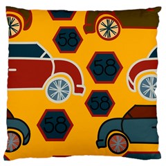 Husbands Cars Autos Pattern On A Yellow Background Large Cushion Case (two Sides) by Nexatart