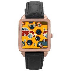 Husbands Cars Autos Pattern On A Yellow Background Rose Gold Leather Watch  by Nexatart