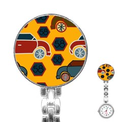 Husbands Cars Autos Pattern On A Yellow Background Stainless Steel Nurses Watch by Nexatart