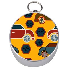 Husbands Cars Autos Pattern On A Yellow Background Silver Compasses by Nexatart