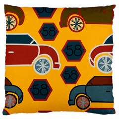 Husbands Cars Autos Pattern On A Yellow Background Large Flano Cushion Case (one Side) by Nexatart