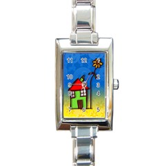 Colorful Illustration Of A Doodle House Rectangle Italian Charm Watch by Nexatart