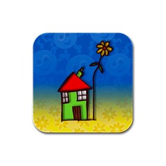 Colorful Illustration Of A Doodle House Rubber Square Coaster (4 Pack)  by Nexatart