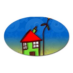 Colorful Illustration Of A Doodle House Oval Magnet by Nexatart