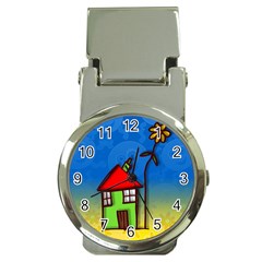 Colorful Illustration Of A Doodle House Money Clip Watches by Nexatart