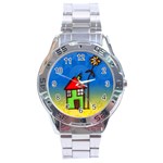 Colorful Illustration Of A Doodle House Stainless Steel Analogue Watch Front