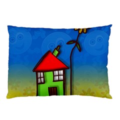 Colorful Illustration Of A Doodle House Pillow Case (two Sides) by Nexatart