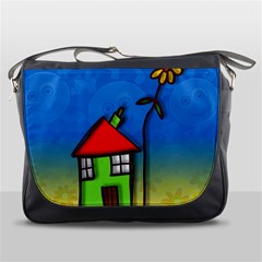 Colorful Illustration Of A Doodle House Messenger Bags