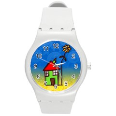 Colorful Illustration Of A Doodle House Round Plastic Sport Watch (m) by Nexatart