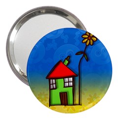 Colorful Illustration Of A Doodle House 3  Handbag Mirrors by Nexatart