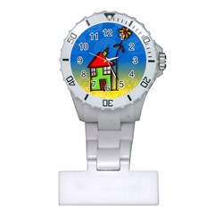 Colorful Illustration Of A Doodle House Plastic Nurses Watch by Nexatart