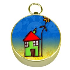 Colorful Illustration Of A Doodle House Gold Compasses by Nexatart