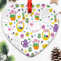 Cute Easter Pattern Heart Ornament (two Sides) by Valentinaart