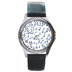 Water Drops On White Background Round Metal Watch by Nexatart