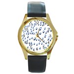 Water Drops On White Background Round Gold Metal Watch Front