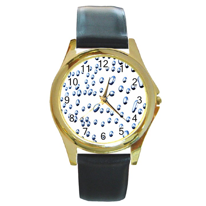 Water Drops On White Background Round Gold Metal Watch